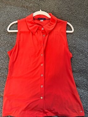 Tommy Hilfiger Orange Sleeveless Button-Front Shirt